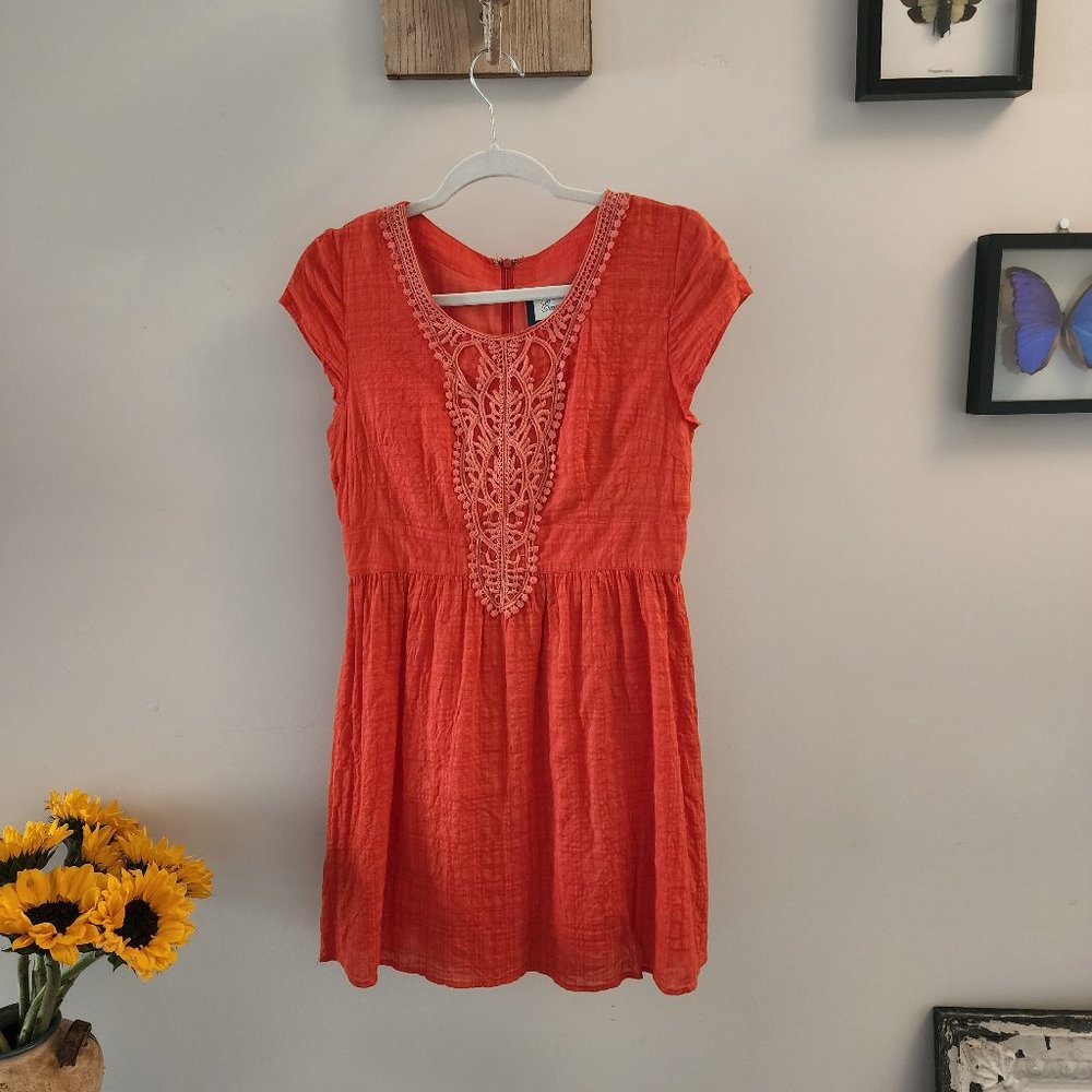Red Emmelee for F. C. cotton knit dress with lace detail